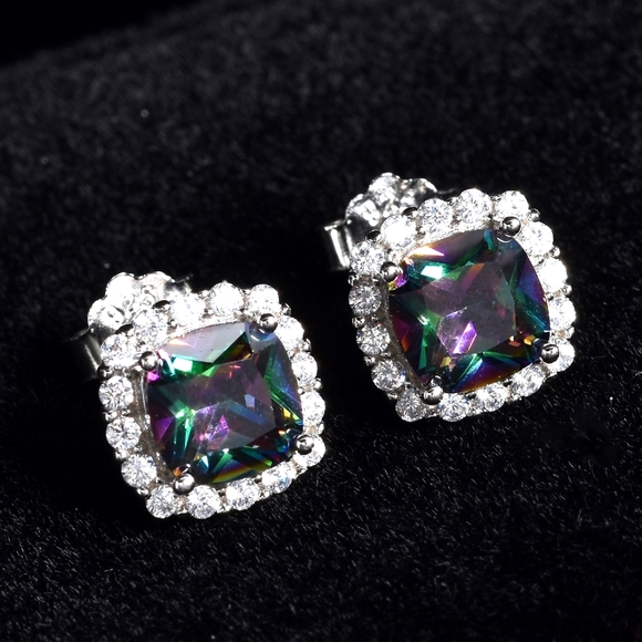 Lustro Stella, finest CZ Mystic Halo Stud Earrings, 925 Sterling Silver. 4.60ctw - Picture 4 of 4